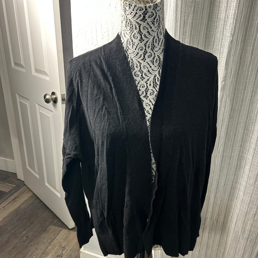 GAP Open Front Cardigan Sweater Womens Large Black Long Sleeve Lightweight